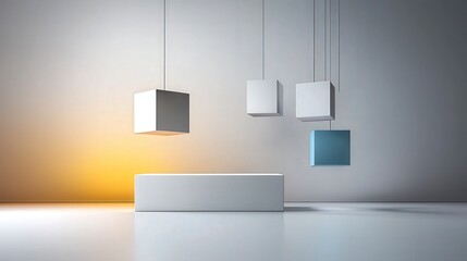 Poster - Floating geometric forms in soft light modern space 3d visualization minimalistic art abstract concept