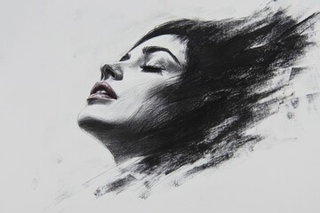 Aufkleber - Portrait of a woman in expressive black and white art showcasing elegance and emotion through dynamic brush strokes