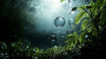 Aufkleber - Bubbles drift in a misty dreamscape enchanted forest nature photography ethereal environment close-up view