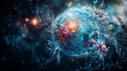 Fototapete - Interconnected planetary consciousness cosmic realm digital art ethereal environment abstract viewpoint nature concept