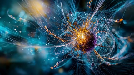 Leinwandbilder - Intricate light patterns abstract visualization of quantum entanglement in a cosmic digital realm