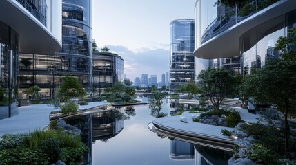 Aufkleber - Transforming urban spaces aerial view of innovative regenerative design in modern cityscape architecture