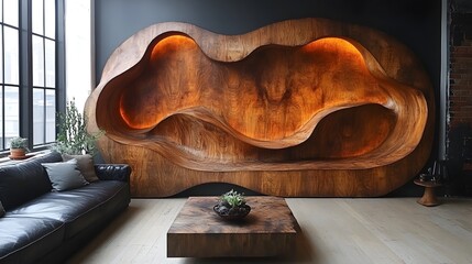 Aufkleber - Sculptural and organic wooden art piece with sinuous curved and fluid shapes serves as a unique and eye catching centerpiece