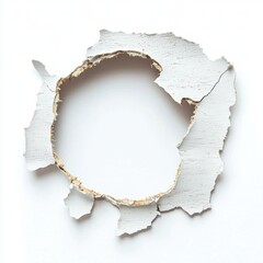 Wall Mural - White background hole in wood wall, displaying an isolated effect.