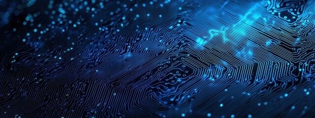Aufkleber - Futuristic printed circuit board glowing in blue lights