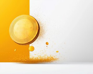 Wall Mural - a gold coin is falling through a cloud of gold dust
