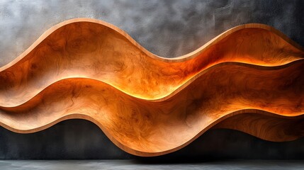 Poster - Warm and dynamic abstract waves flowing and curving against a moody misty backdrop  The natural organic wood like patterns create a captivating serene and elegant visual design