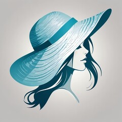 Wall Mural - Silhouette of a woman's head in profile with hat, isolated, logo style, vector.