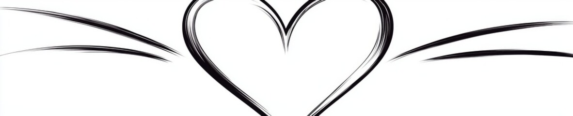 A thin-line heart doodle, hand-drawn and isolated on a transparent background, representing love in a line style, suitable for Valentine's Day, Mother's Day, or birthday themes.