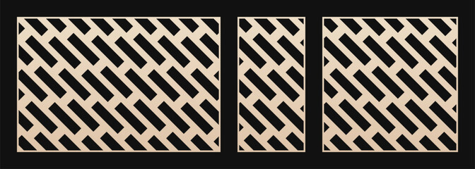 Aufkleber - Laser cut patterns. Vector template with abstract geometric ornament, paving stones texture, brick wall, diagonal lines grid. Stencil for CNC cutting of wood, metal, paper. Aspect ratio 3:2, 1:2, 1:1