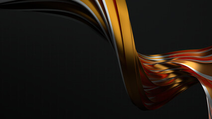 Wall Mural - modern beauty abstract background with curves of silver lines on dark background with gold bands