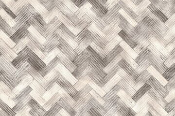 Detailed close-up of a herringbone pattern in a natural wood finish, showcasing the texture and design of the wooden floor or wall covering with light and dark elements.