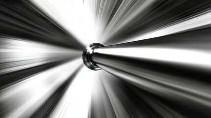 Wall Mural - abstract grayscale image depicting a metallic cylinder within a radiating light effect, suggesting s