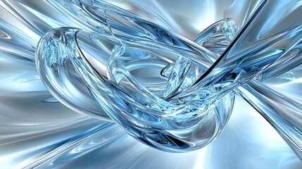 Abstract swirling blue and silver liquid forms creating a dynamic, interwoven design.