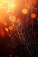 Wall Mural - Beautiful spider web in wild field with dew in morning in Spring.