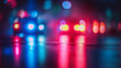 © zhou yan - Abstract blurred police car lights at night with bokeh effect, representing the concept of law and order protection in city streets. The blurred background creates a sense of security, highlighting th