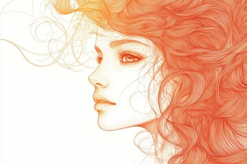 Aufkleber - Intricate portrait of a woman with flowing orange hair showcasing artistic expression and beauty