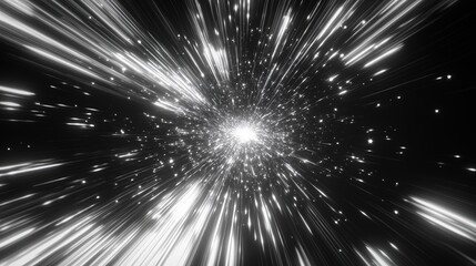 Wall Mural - abstract hyperspace image with fast-moving light streaks converging into a point evoking a sense of 