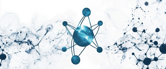 Wall Mural - abstract network formation with central sphere and interconnected nodes set against a smoky ethereal