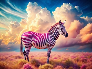 Wall Mural - Vintage Pink Zebra Pastel Sky Wildlife Fantasy Art Print