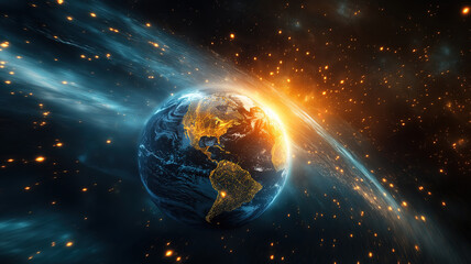 Wall Mural - earth hour concept with abstract high-speed technology motion blur, symbolizing environmental urgenc