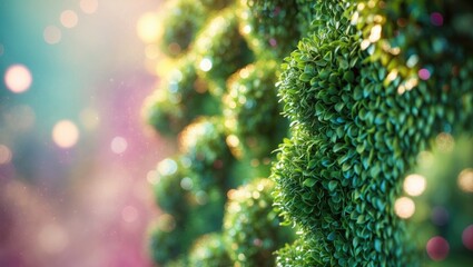 Wall Mural - Close-up of green lush foliage with bokeh background in soft focus representing nature and vibrant plant life