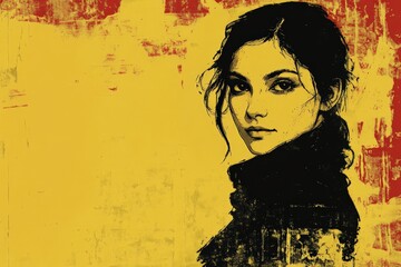 Poster - Artistic portrait of a young woman against a vibrant yellow background