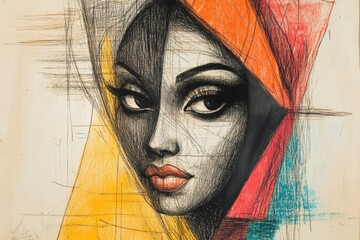 Poster - Portrait of a woman with bold colors and striking features showcasing artistic expression