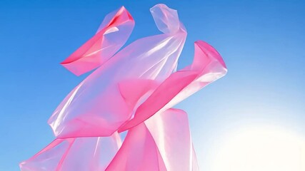 Wall Mural - This vibrant video features pink translucent materials dancing in the wind. It evokes feelings of freedom and creativity. A perfect piece for artistic inspiration. Generative AI