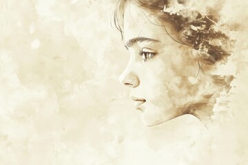 Aufkleber - Capturing a serene profile of a girl amidst soft abstract patterns in a tranquil atmosphere