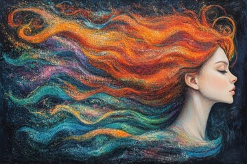 Aufkleber - Vivid colors flow from a woman’s hair in an artistic representation of freedom and beauty