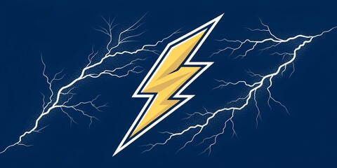 bold yellow lightning bolt on dark blue, illustration, energy concept, power symbol, graphic design,