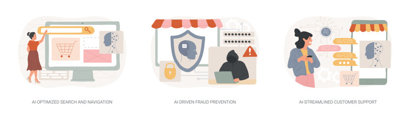 Wall Mural - ai in online shopping abstract concept vector illustrations.