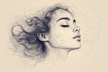 Poster - Delicate portrait of a woman with flowing hair showcasing serenity and grace