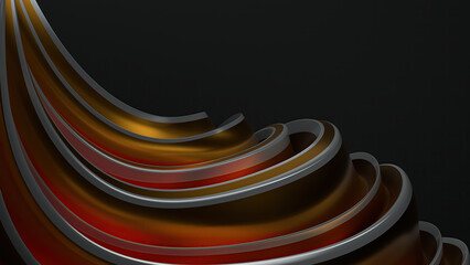 Wall Mural - curved abstract background with silver lines on gold band representing modern delicacy of dark backg