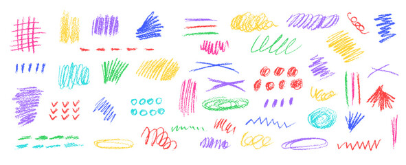 Wall Mural - set of chalk scribble frames and line brush elements. collection of white wax pencil drawn highlight