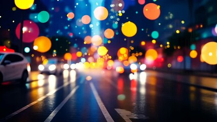 Wall Mural - Blurred city street lights at night with traffic