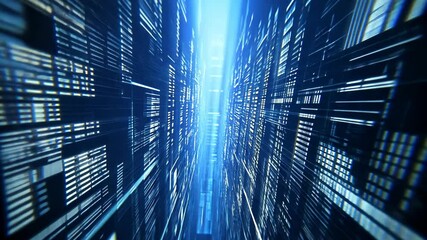 Wall Mural - data stream tunnel with fast moving code in cyberspace