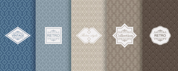 Aufkleber - Vector geometric seamless patterns for print, decor, voucher, package, banner. Trendy set of abstract colorful backgrounds with minimal labels, frames. Abstract modern retro line ornament textures