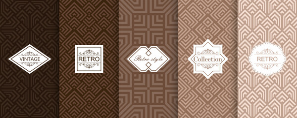 Aufkleber - Vector geometric seamless patterns for print, decor, voucher, package, banner. Trendy set of abstract colorful backgrounds with minimal labels, frames. Abstract modern retro line ornament textures