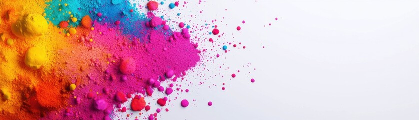 Wall Mural - A vibrant explosion of colorful powder creates a dynamic and artistic visual effect on a light background.