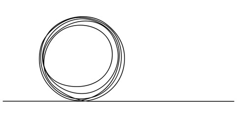 Continuous one line drawing of black circle. Round frame sketch outline on white background. Vector illustration EPS 10, Hand drawn circle frame on white background, Round hand drawn frame, one line. 
