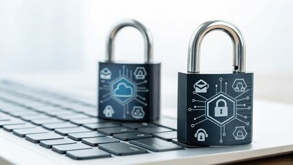 Aufkleber - Two padlocks on a laptop symbolize cybersecurity and data protection.