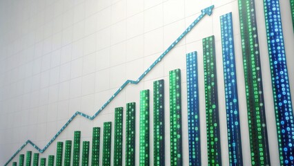 Leinwandbilder - Graph showing increasing trends with green and blue bars on a light background.