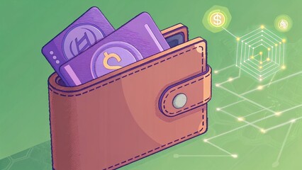 Poster - A digital wallet with cards on a green background, symbolizing finance and technology.