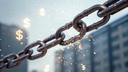 Poster - A broken chain with dollar signs symbolizes financial loss or disruption.