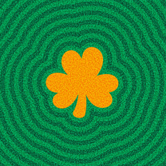 Wall Mural - A bold vector illustration of an orange shamrock set against a textured green ripple pattern, symbolizing luck and Irish heritage.