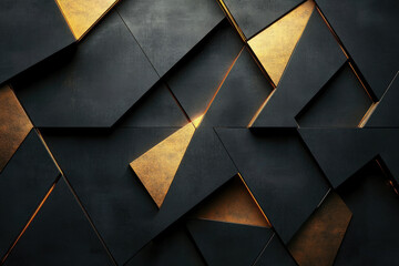 Poster - Abstract geometric pattern with black and gold triangles, creating a luxurious and modern design.