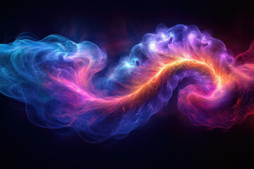Poster - Abstract cosmic swirl of vibrant blue, pink, and orange energy, resembling nebula or plasma.