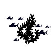 © Катерина Якубович - Silhouette, stamp of schools of small fish in seaweed. Vector graphics.
